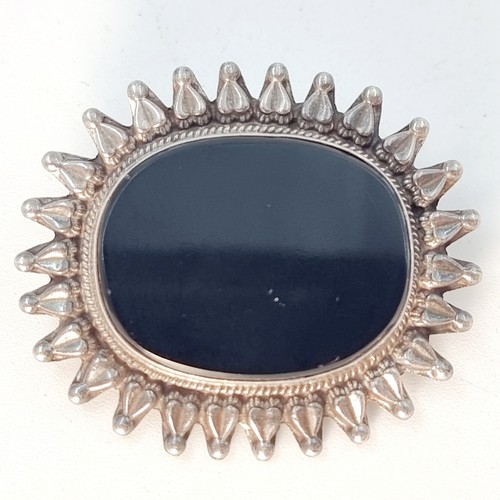 Sunburst Sterling Silver 925 Black Onyx Pin Brooch Lovely VTG Mid Century Modern - Picture 12 of 20