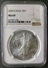 2009 $1 American Silver Eagle Dollar NGC MS69