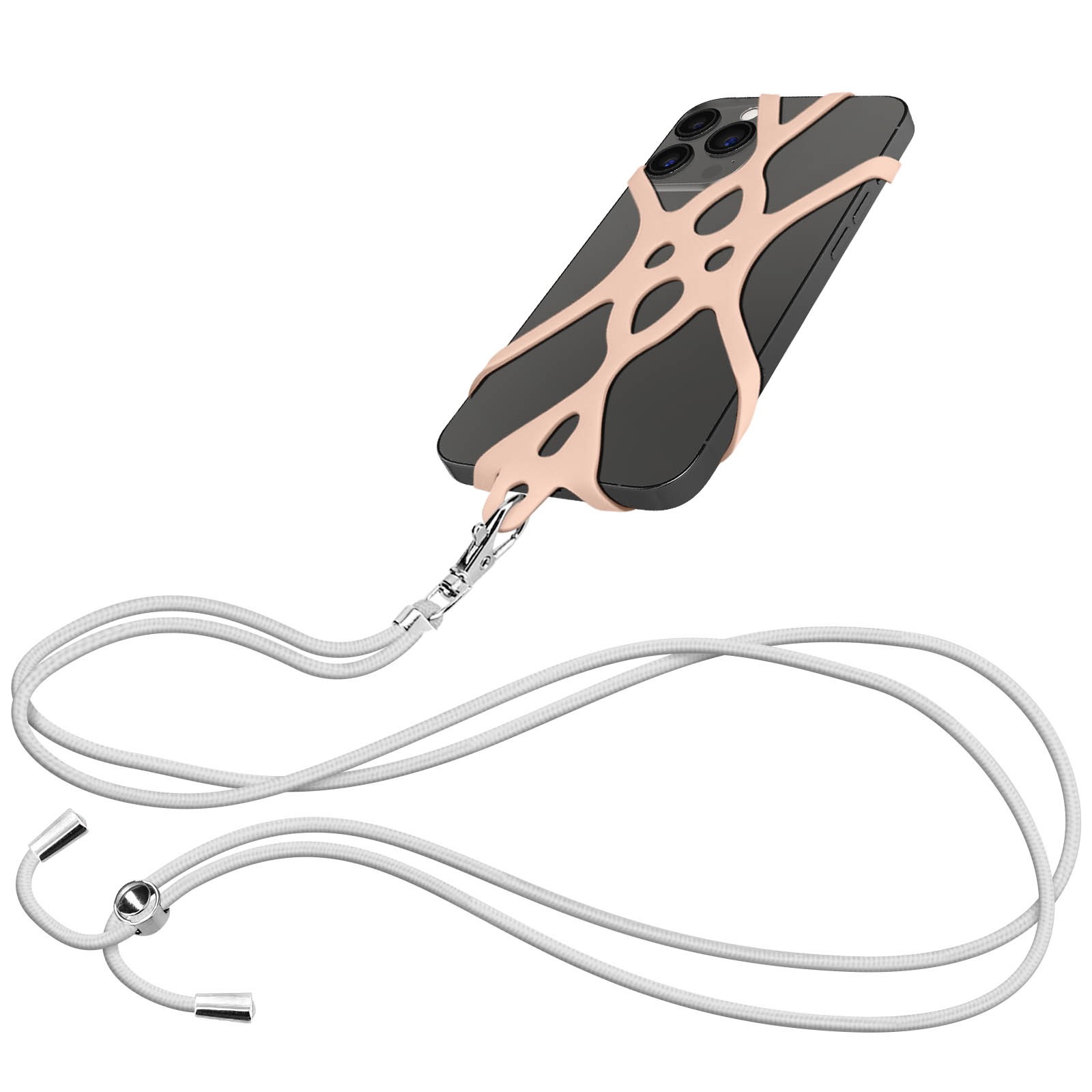 Cordon smartphone universel en silicone extensible rose avec lanière réglable 90cm