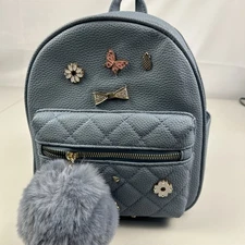 Under One Sky  blue Butterfly With Pom Poms Small Backpack NWT