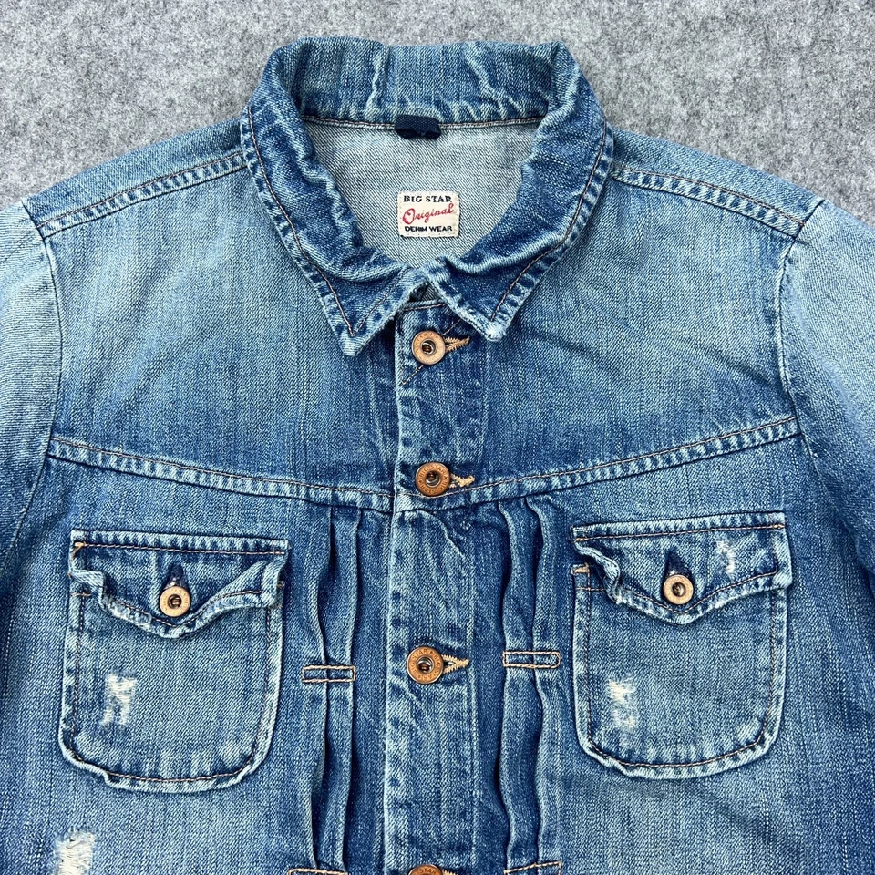 Chaqueta de mezclilla Big Star para mujer grande azul camionero desgastado Western Jeans EE. UU. Foto 3 de 4