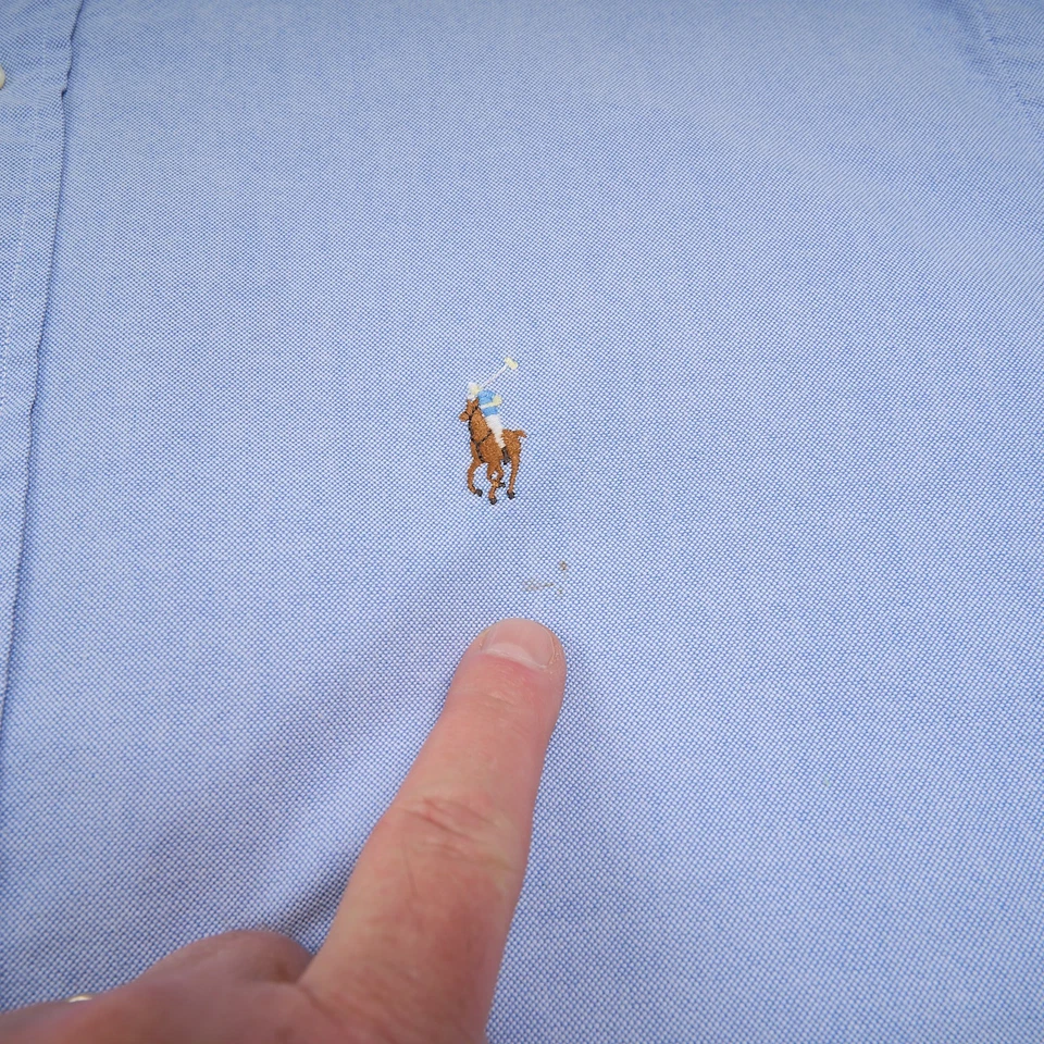 Polo Ralph Lauren Yarmouth Shirt 17 36 Blue Cotton Oxford Button-Down Flesh Pony - Image 2 of 4