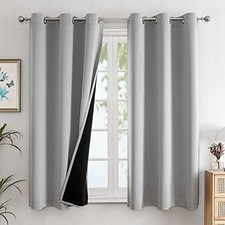 100 Blackout Curtains for Bedroom with 42"W x 63"L Pack of 2 Light Grey