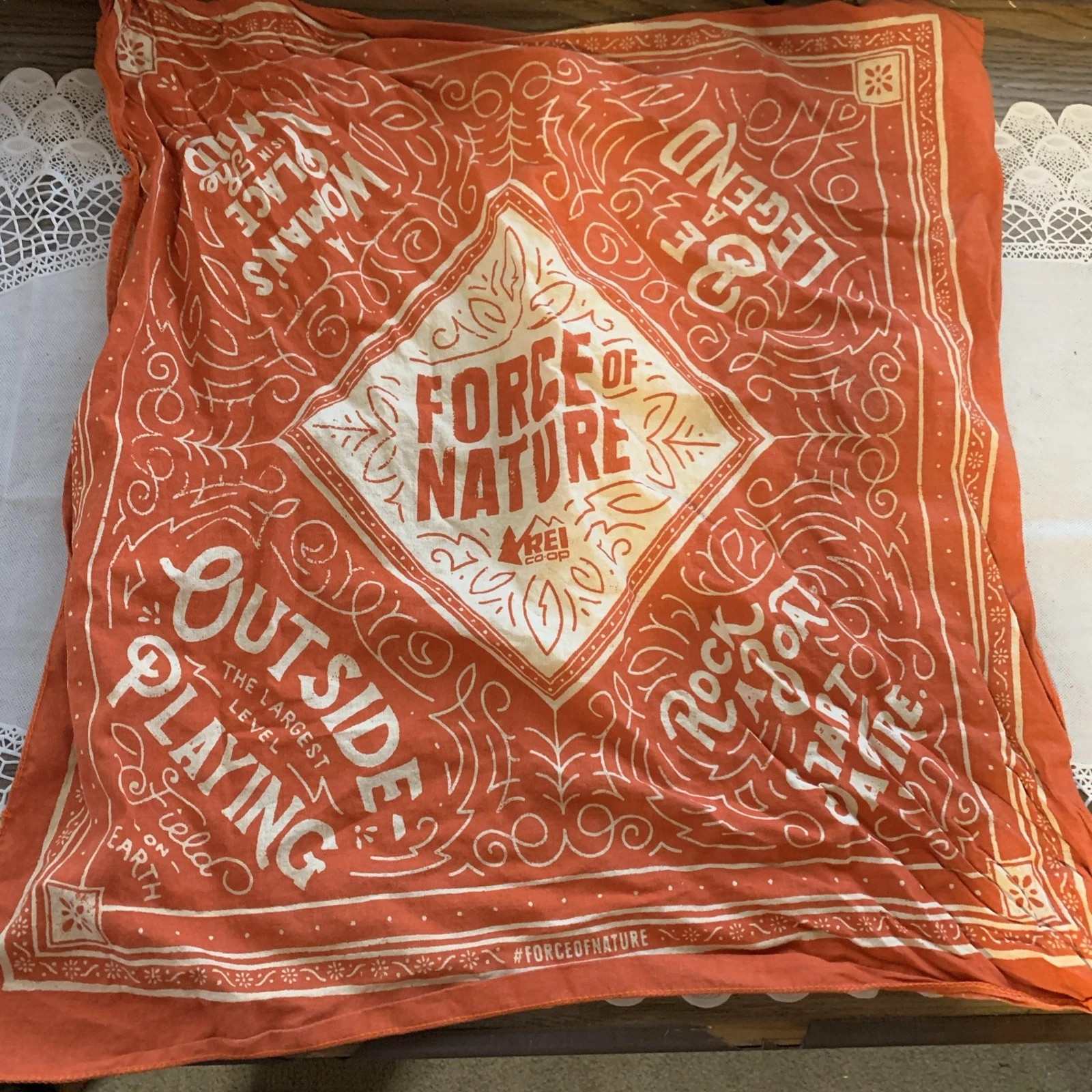REI Co-Op USA Bandana Scarf handkerchief Force Nature Woman Pride Orange Hiking