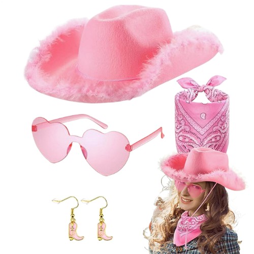 Set Of 4 Pink Cowgirl Hat Women Adults Cute Felt Cowboy Costume Cowgirl Hat - Picture 5 of 11