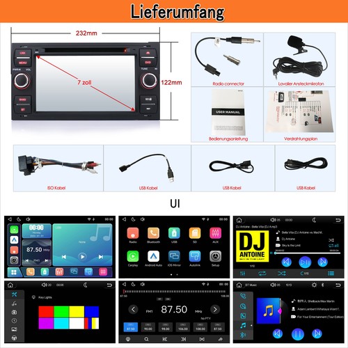 7" HD Autoradio DVD CARPLAY Bluetooth AUX USB für Ford Focus C-Max Transit Kuga - Bild 10 von 12