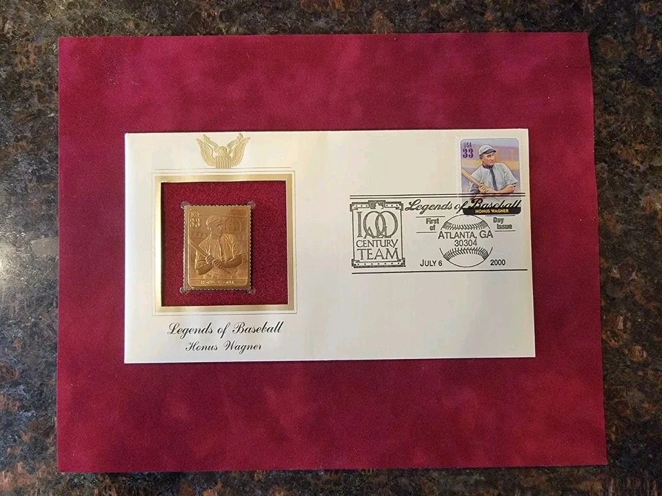2000 Legends of Baseball Honus Wagner 100 Century Gold Stamp Letter MattedFramed - Image 2 of 4