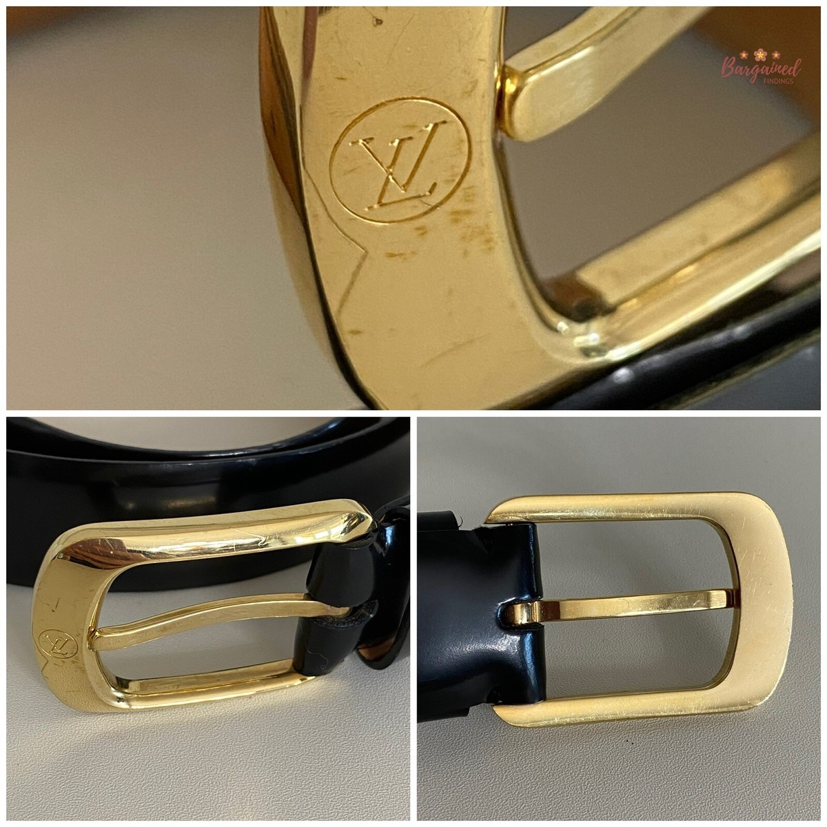 Authentic Louis Vuitton Black Calfskin Leather Ellipse Gold Buckle 