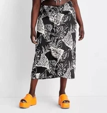 Future Collective Alani Noelle Skirt Women's 1X Black Botanical Tie-Front Midi