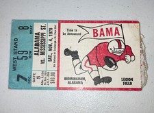 Alabama Football Vs Mississippi State game Day ticket Stub. 1978