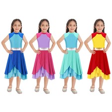 Kids Girls Dancewear Competition Costume Praise Dress Sleeveless Uniform Latin