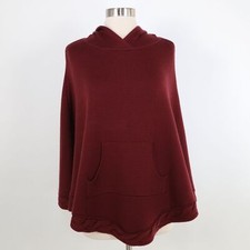 Polo Jeans Co Poncho Cape Wool O/S One Size Hooded Pocket Rust Red Brown Knit