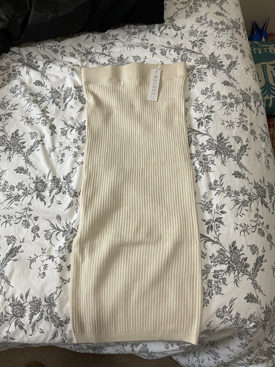 MESHKI Polly Ribbed Split Midi Skirt