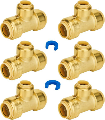 3/4 Inch X 3/4 Inch X 1/2 Inch Reducing Tee, No Lead Brass Push to Connect Plumb