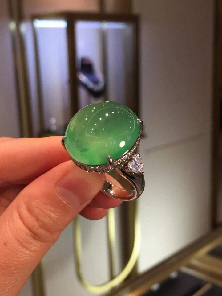 55 TCW Large Cabochon Green Peridot & Simulated Sapphire Luxury Engagement Ring - Image 3 of 4