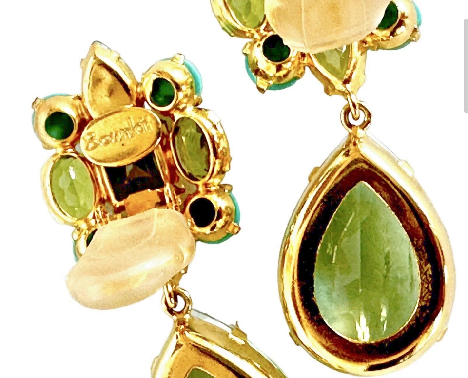 Pendientes Bounkit Chapados en Oro 22k Turquesa Peridoto Azul Verde Cuelga Clip gyuh Foto 2 de 4