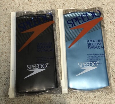 2 New Speedo Silicone Swimming Caps Light Blue & Black -Lot of 2￼