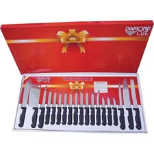 19Pc Diamond Cut Cutlery Knife Set with Premium Stainless Steel Blade in Red Box