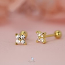 Gold-plated 925 sterling silver cubic zirconia screw ball back stud earrings