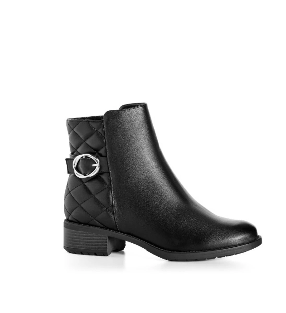 Ladies Size 10 E Black Diamond Buckle Detail Low Heel Chelsea Ankle Boots