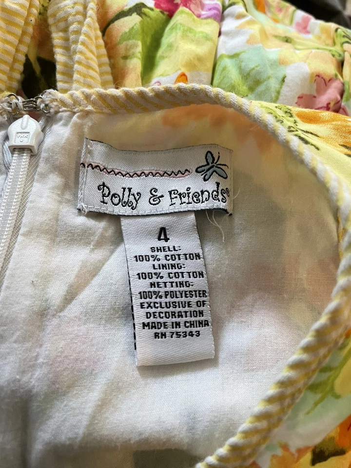 Vestido Polly & Friends Niñas Amarillo Floral Algodón Forrado Crinolina Talla 4 Foto 3 de 3