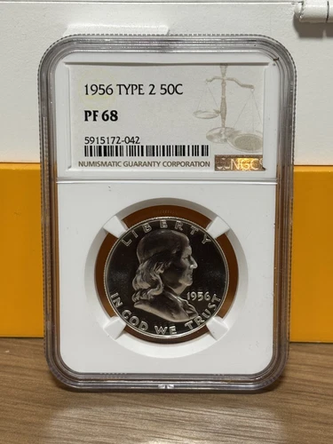 1956 Type 2 (NGC) PF68 PROOF 50C Franklin Half Dollar