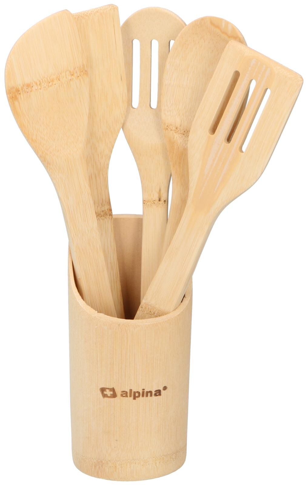 Bamboo Utensil Holder Set 6 Pieces Wooden Spoons Spatulas Cooking Utensils eBay