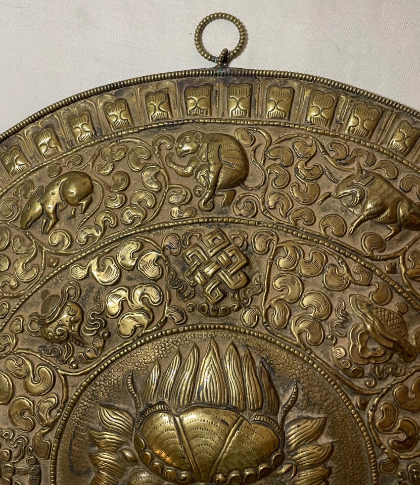 antiguo budista tibetano mecanizado bronce relieve circular pared placa arte escultura Foto 4 de 4