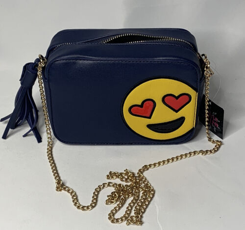 Olivia Miller Navy Crossbody Small Purse Love Emoji Gold Chain 
