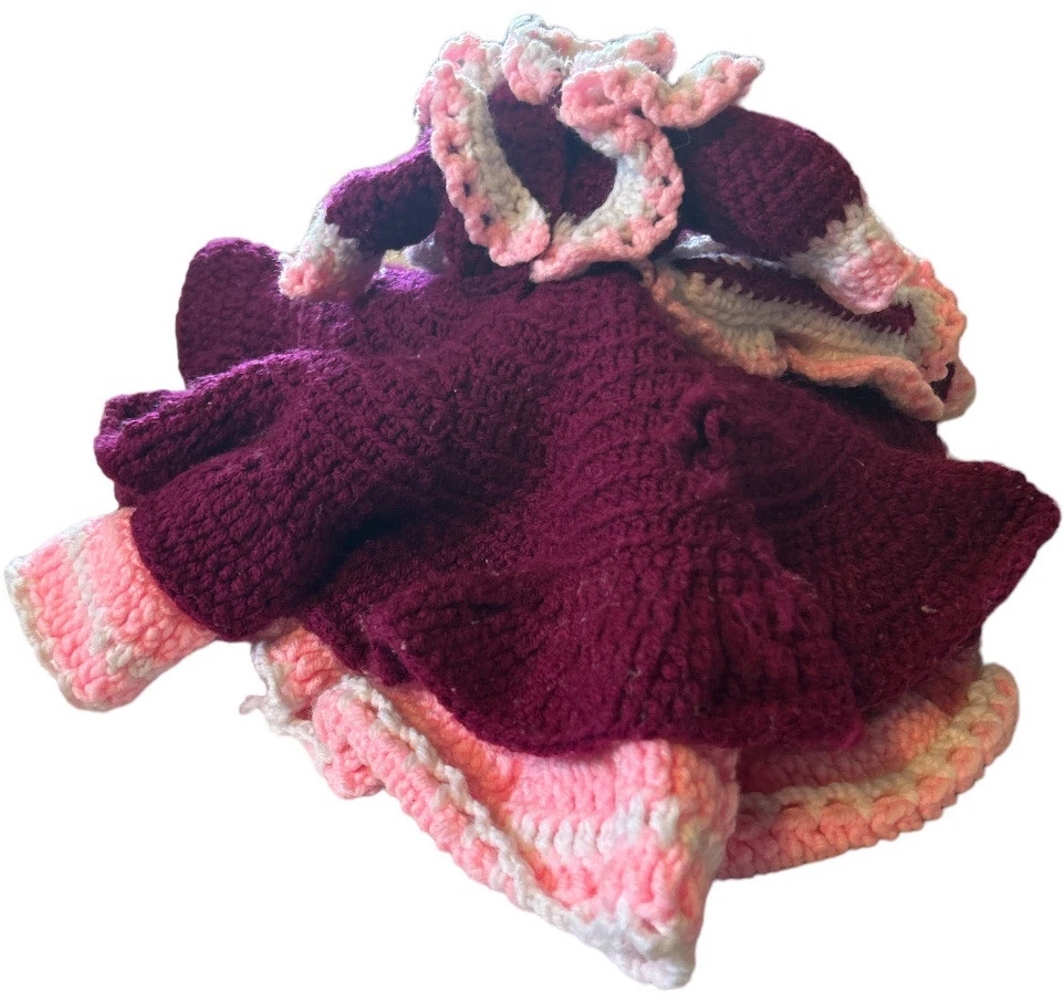 VETEMENTS Grembiule sottolavello vintage vestito bambola fatto a mano vintage rosa bordeaux 11” leggi!