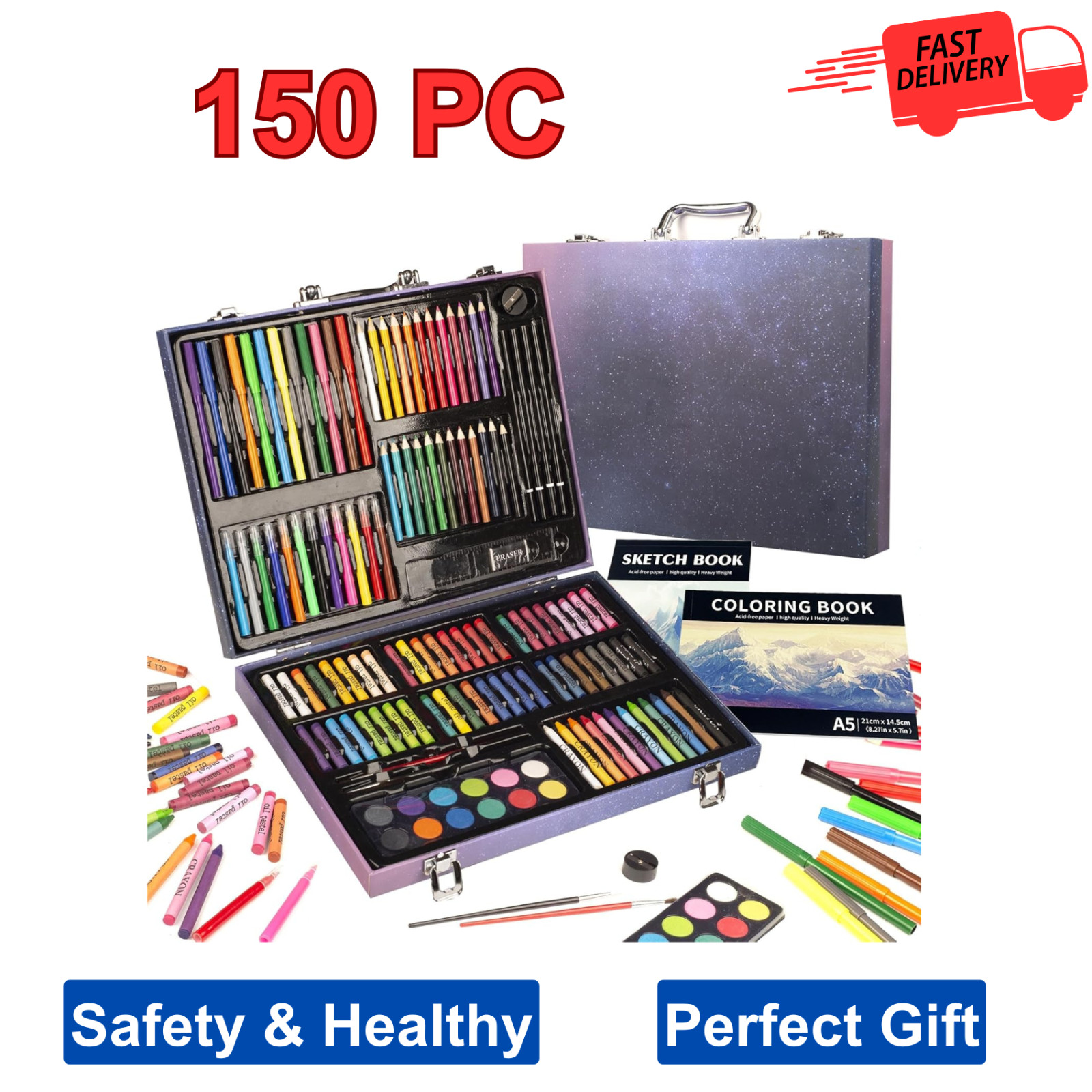 150 Pieces Art Set with Sketch Book, Markers, Crayons, Pencils and Case for Kids