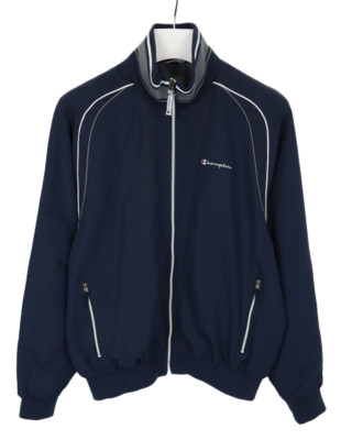 Champion Jacke Herren M Hoher Kragen Gefüttert Blau Zip Elastische Bündchen