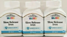 21st Century Slow Release Iron Tablets, 60 Count (Pack of 3) -Exp Date-11-2026