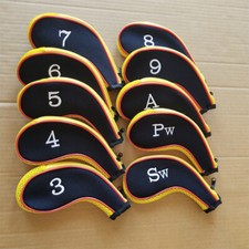 10x Yellow/Orange Edge Neoprene Golf Iron Club Covers set Zipper Iron Headcovers