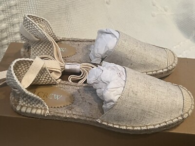 J.CREW Women's Espadrilles Lace Up Flat Shoes Sandals Gold Beige Size 5.5 New!