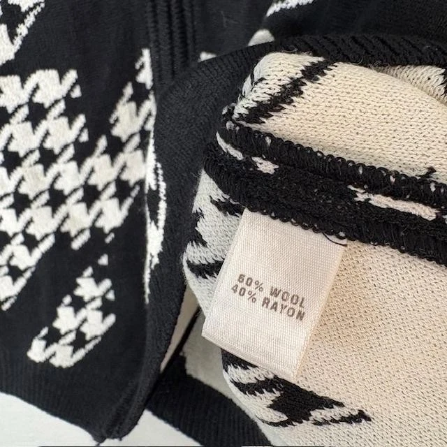 St John Sweater Womens Petite Black White Wool Zip Houndstooth Bomber Cardigan - Image 4 of 4