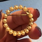 Gold Tone Round Wreath Brooch Pin w/ White Imitation Pearls & Crystal vintage — photo 8