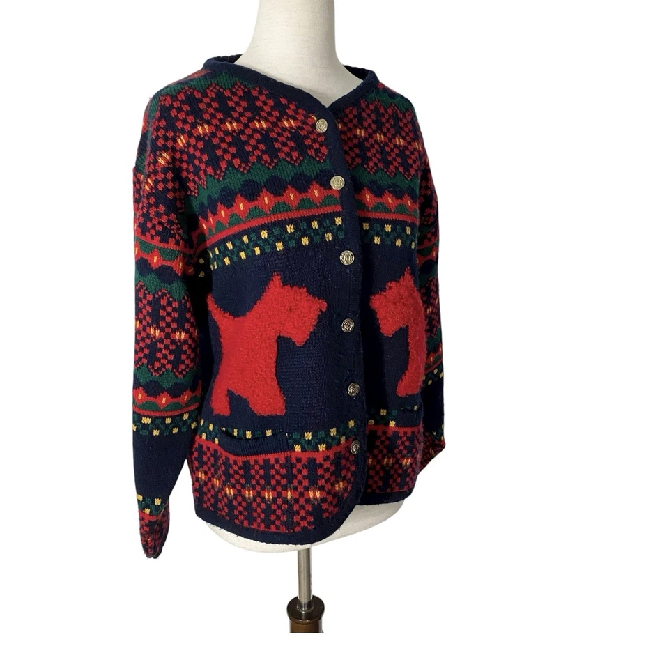 VINTAGE TALLY HO Scottish Terrier Dog Christmas Cardigan Medium Granny Retro - Image 2 of 4