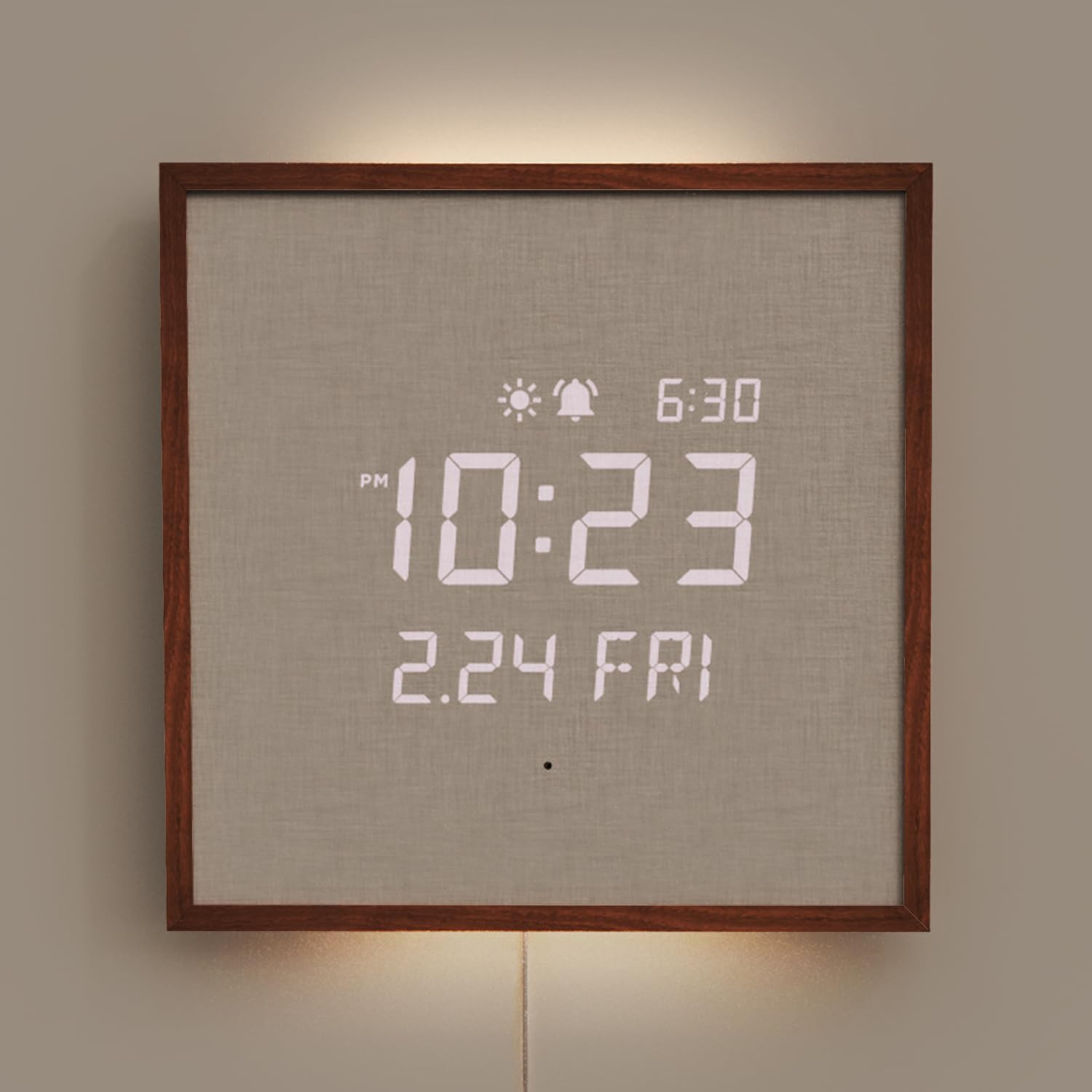 Modern Wooden Frame LED Silent Wall Clock with Remote & Nightlight - Dark Brown