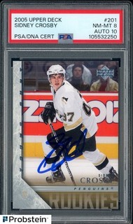 2005 06 Upper Deck Hockey Young Guns #201 Sidney Crosby RC PSA 8 PSA/DNA 10 AUTO