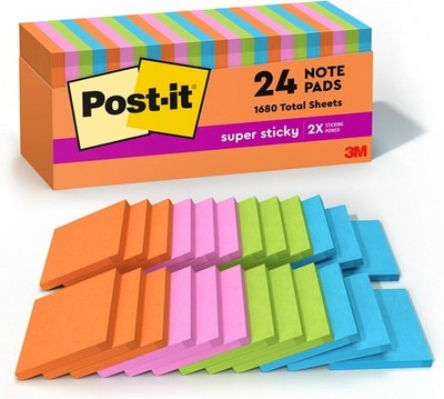 Post-It Super Sticky Notes, 24 Pads, 3x3 In., Energy Boost Collection.