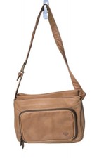 SAS Brown Leather Mail Shoulder Bag USA Made 6 Zip Pockets Crossbody 16" Drop