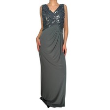 Lauren Ralph Lauren Evening Gown Women 4 Black Sequin Bodice Draped Maxi Dress