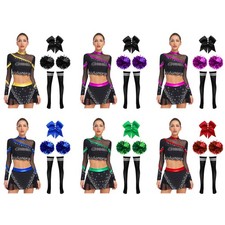 Women Cheerleading Party Outfits Uniform Cheer Leader Carnivals Sequins Skating