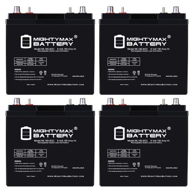 Mighty Max 8V 180Ah AGM Dual Terminal Replaces Electric Saddle Stackers - 4 Pack