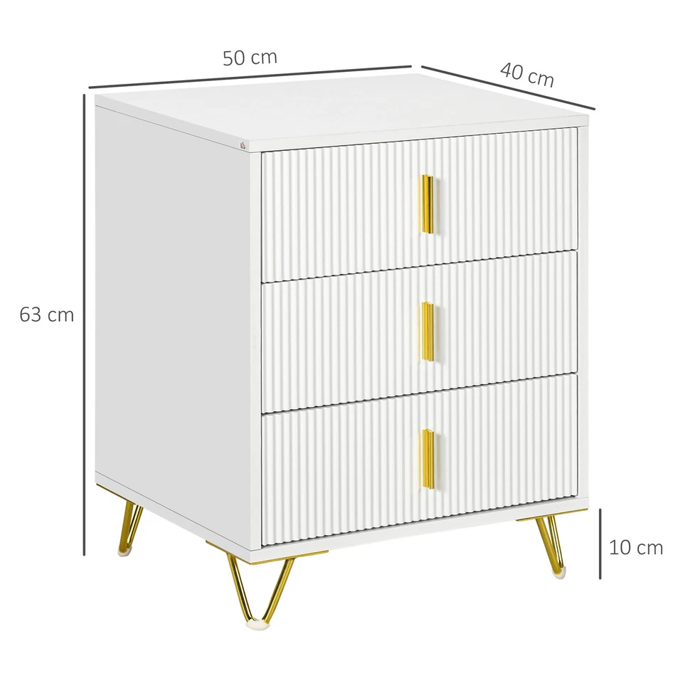 HOMCOM 3 Drawer Dresser, Chest of Drawers Storage Cabinet, White - Image 3 of 4