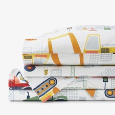 Construction Trucks Organic Cotton Percale Sheet Set White, Twin