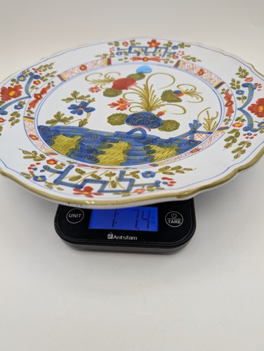 Dinner Plate Garofano Blue Carnation Handpainted 10.5" Vintage Faenza Italy - Picture 12 of 12