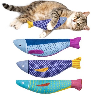 Maiiu Soft Catnip Toys Fish, 3 Pack Bell Sound Cat Toys, Small, Kingfish 