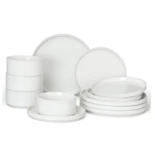 -Piece Plates and Bowls Sets, Stoneware Dinnerware Dishes 12 Speckled White